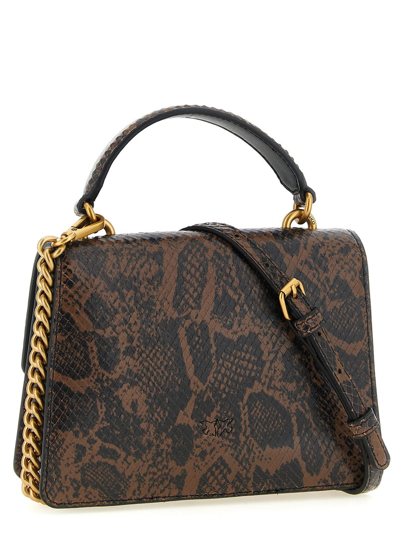 Pinko Python-Print Leather Top Handle Bag — Brown