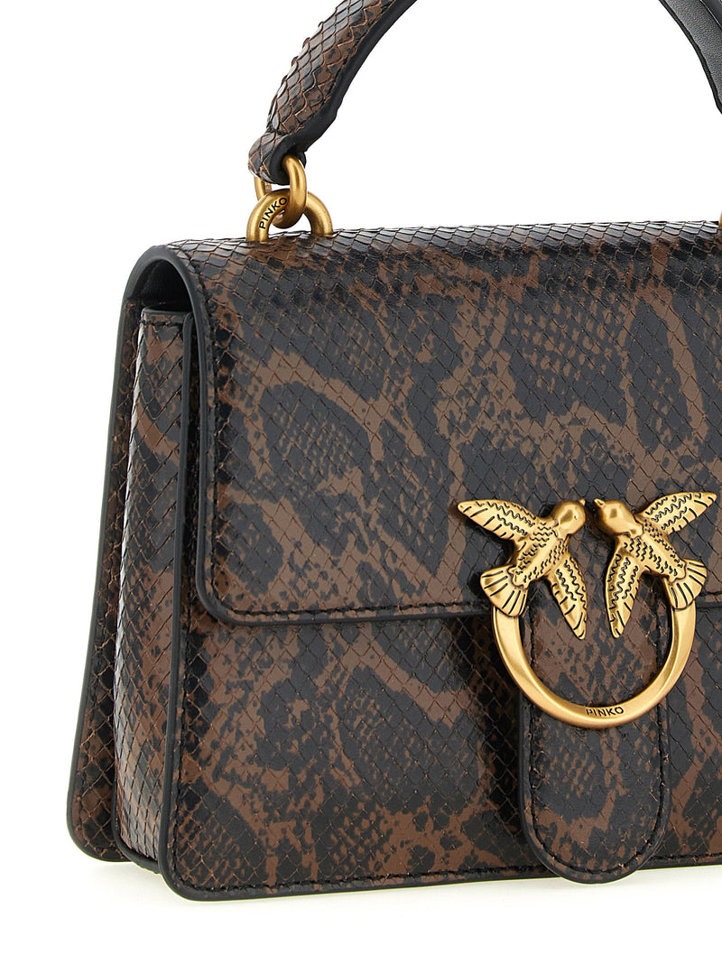 Pinko Python-Print Leather Top Handle Bag — Brown