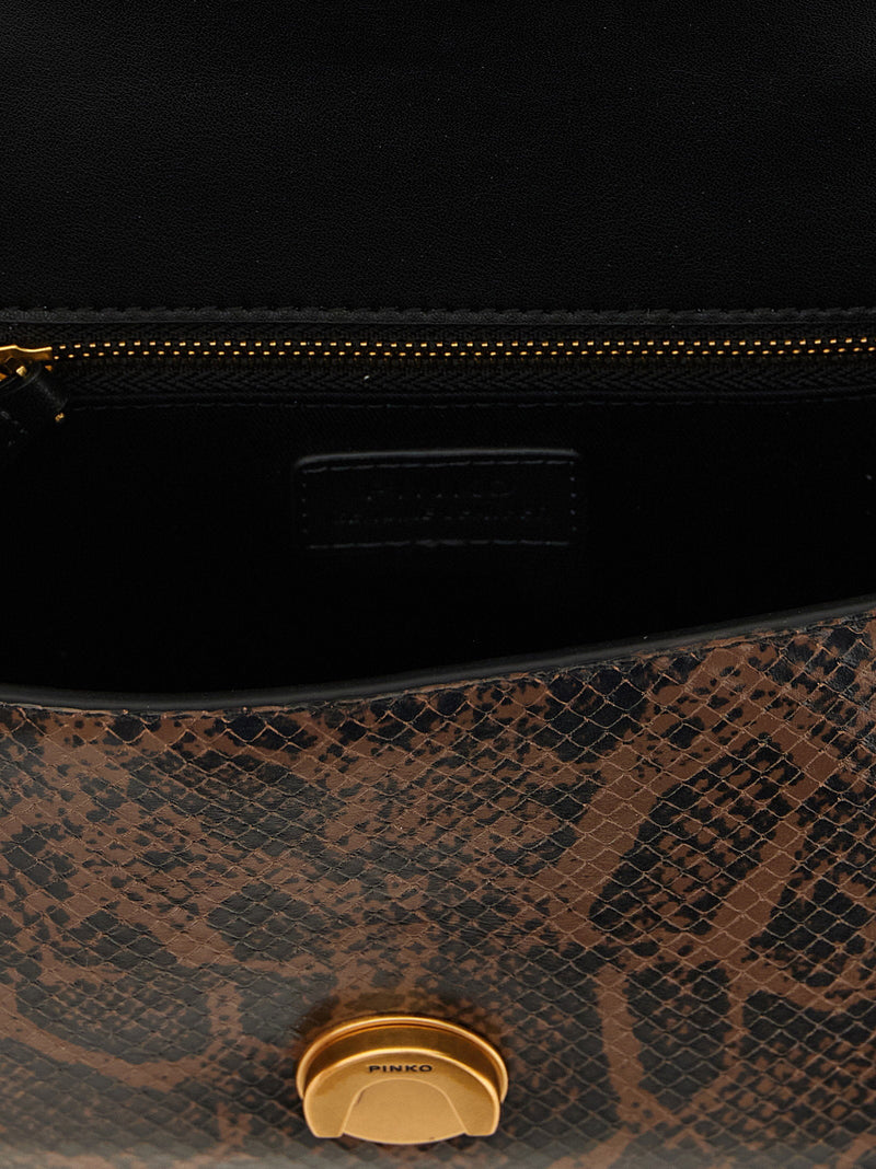 Pinko Python-Print Leather Top Handle Bag — Brown