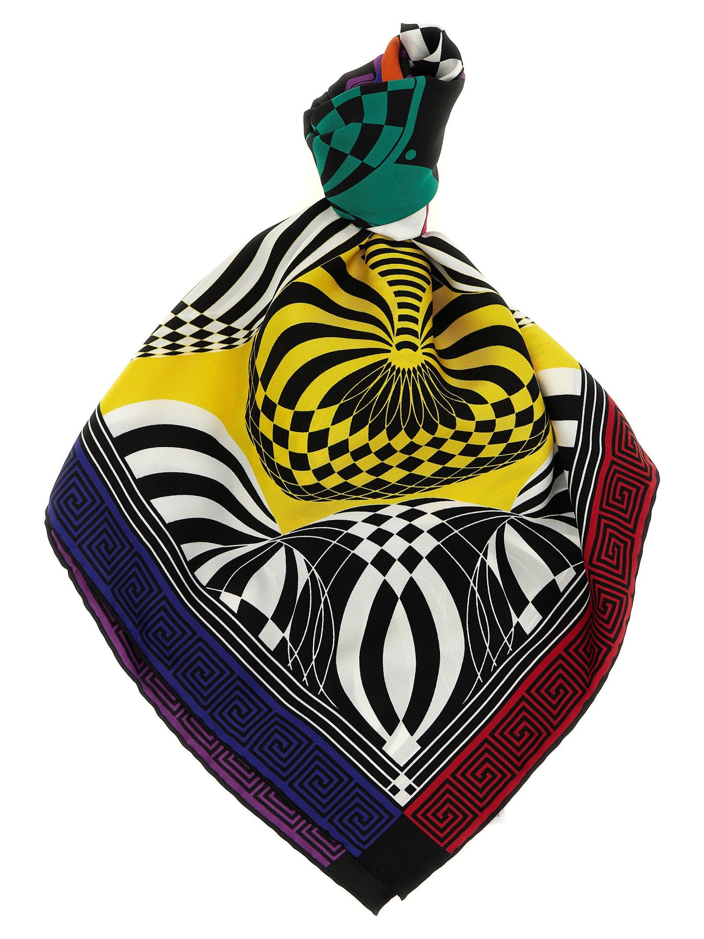 Versace Geometric Theatre Print Silk Scarf — Yellow Twill Scarfs