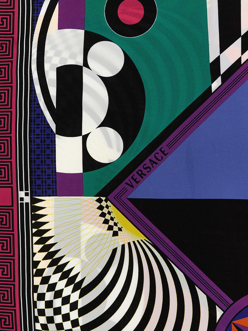 Versace Geometric Theatre Print Silk Scarf — Yellow Twill Scarfs