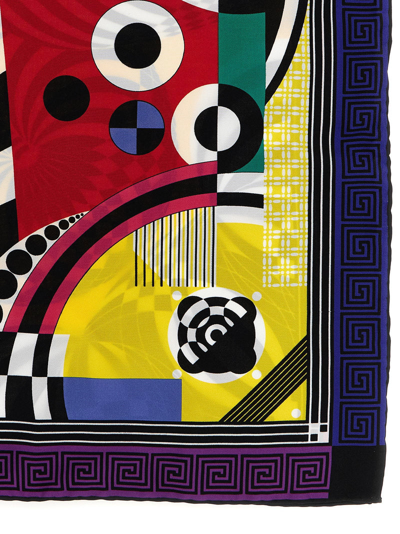 Versace Geometric Theatre Print Silk Scarf — Yellow Twill Scarfs