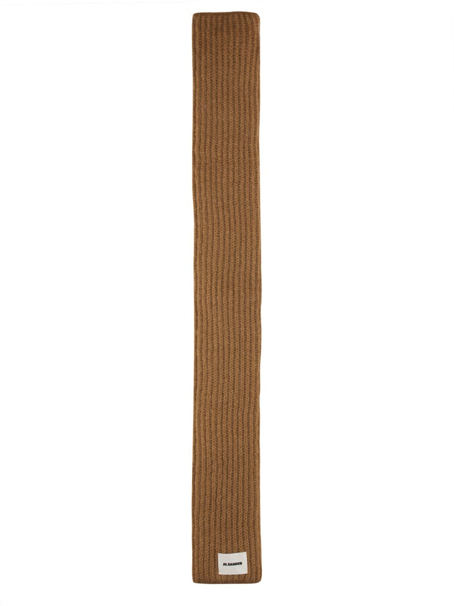 Jil Sander Logo Mohair-Wool Blend Scarf — Beige Mohair Wool Scarfs
