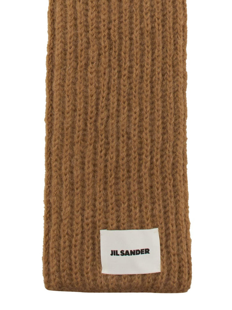 Jil Sander Logo Mohair-Wool Blend Scarf — Beige Mohair Wool Scarfs
