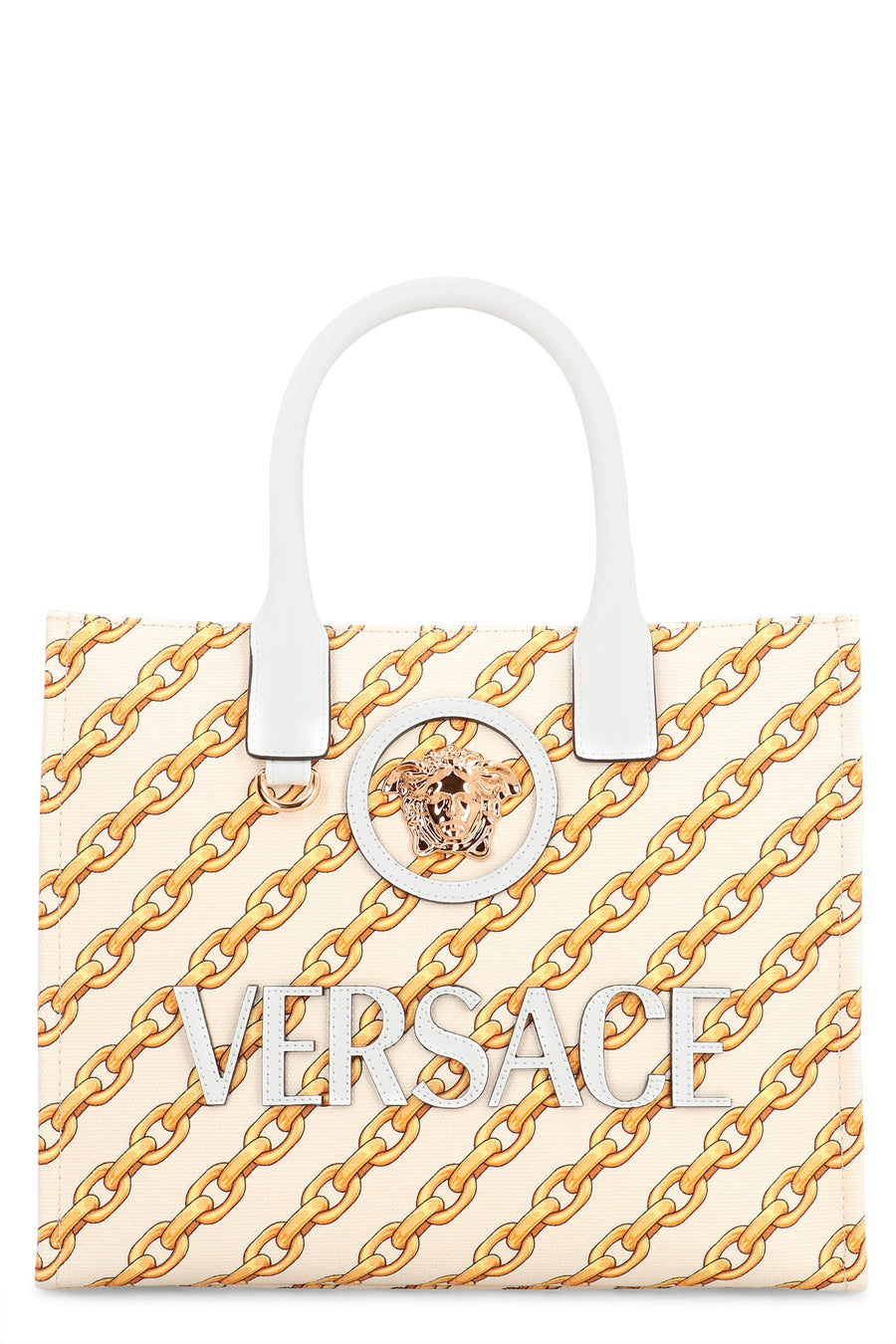 Versace Tote Bag — Cream Calfskin; Cotton