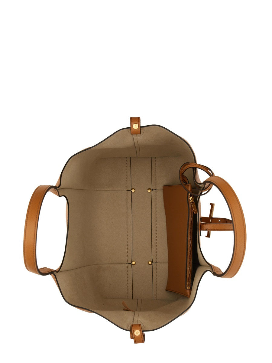 Tods T Tote Shoulder Bag — Beige Calfskin