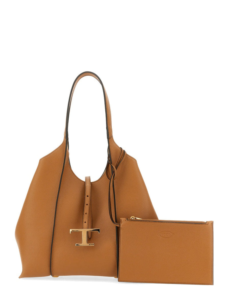 Tods T Tote Shoulder Bag — Beige Calfskin