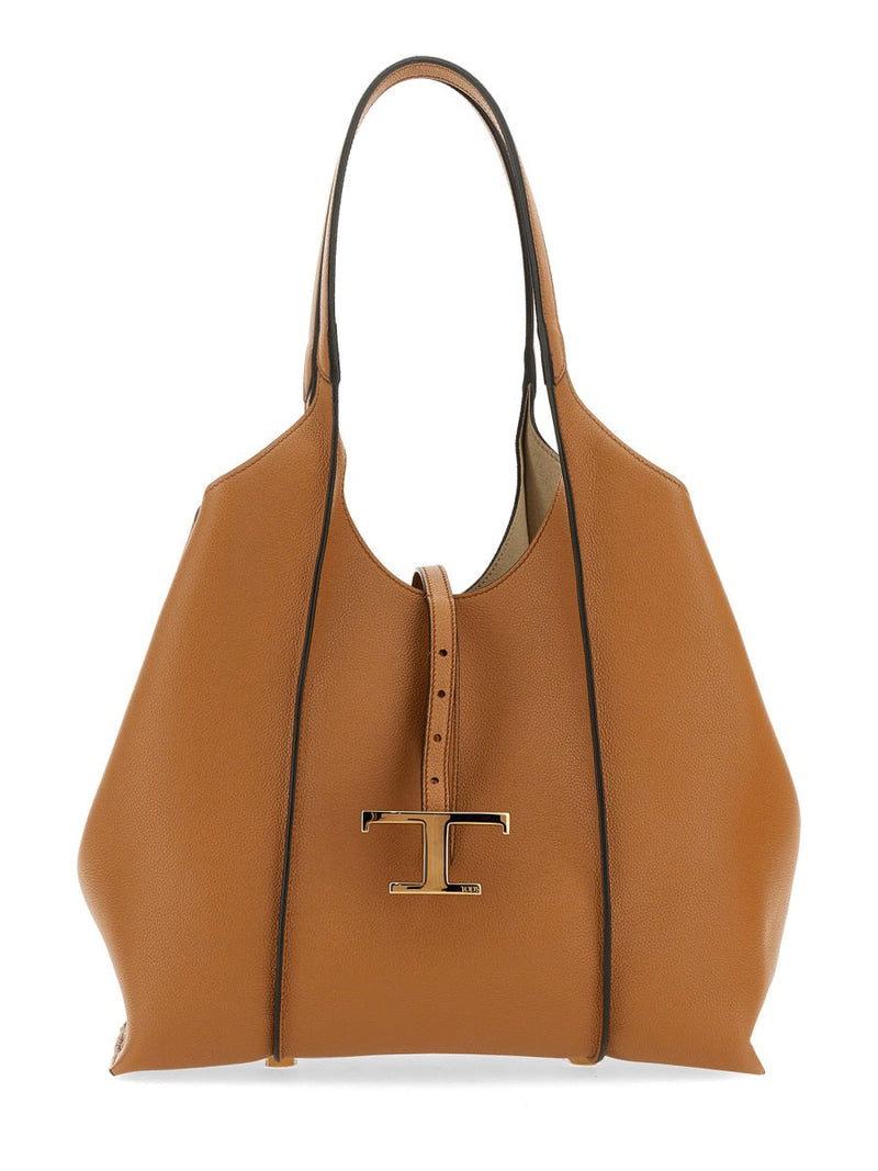 Tods T Tote Shoulder Bag — Beige Calfskin