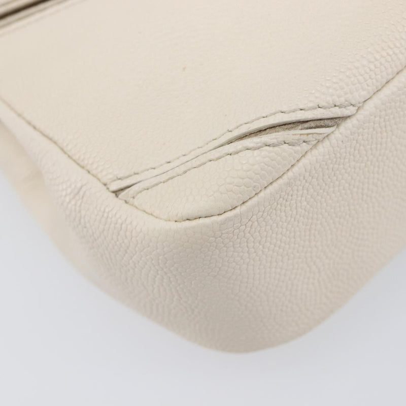 Chanel Macro Flap Chevron Caviar White Calfskin Bag