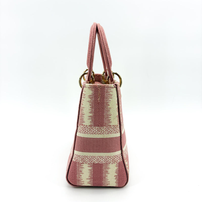 Christian Dior Lady D-Lite Embroidered Canvas Pink Bag