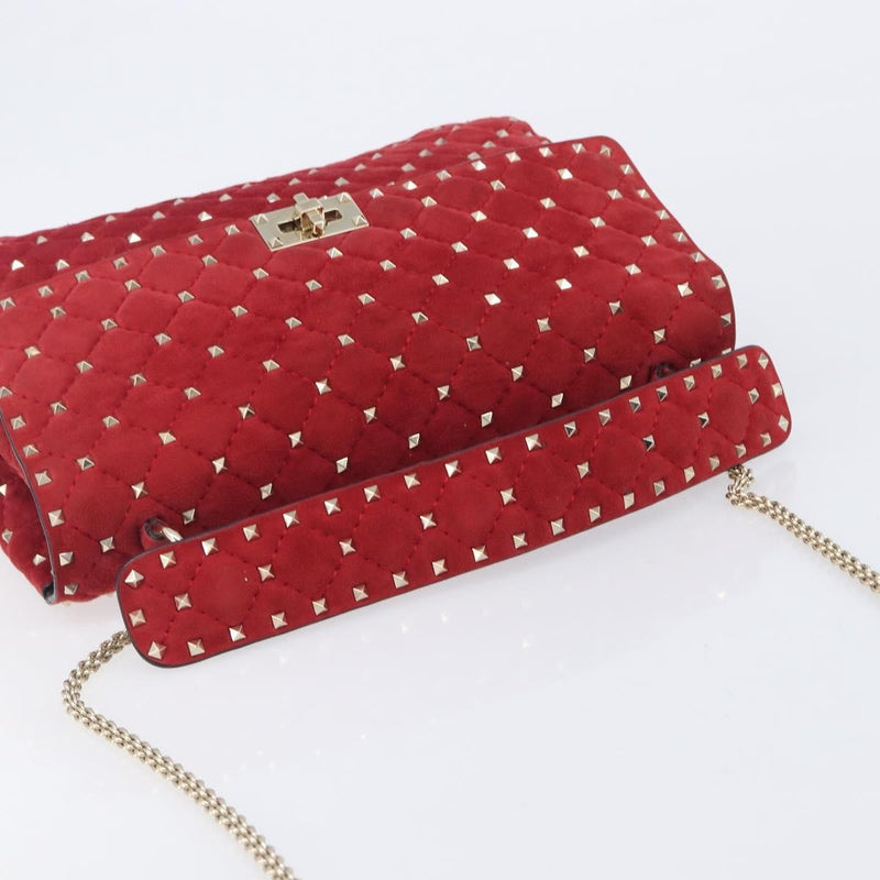 Valentino Garavani Rockstud Spike Flap Quilted Suede Red Bag