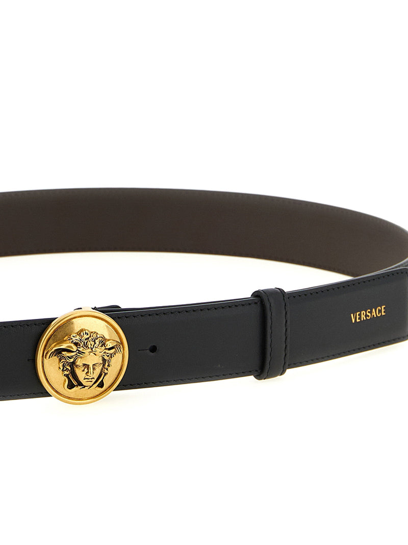 Versace Medusa Belt — Black Smooth Calf Leather