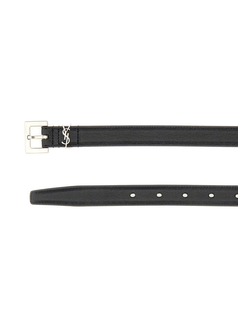 Saint Laurent Cassandre Belt — Black Leather