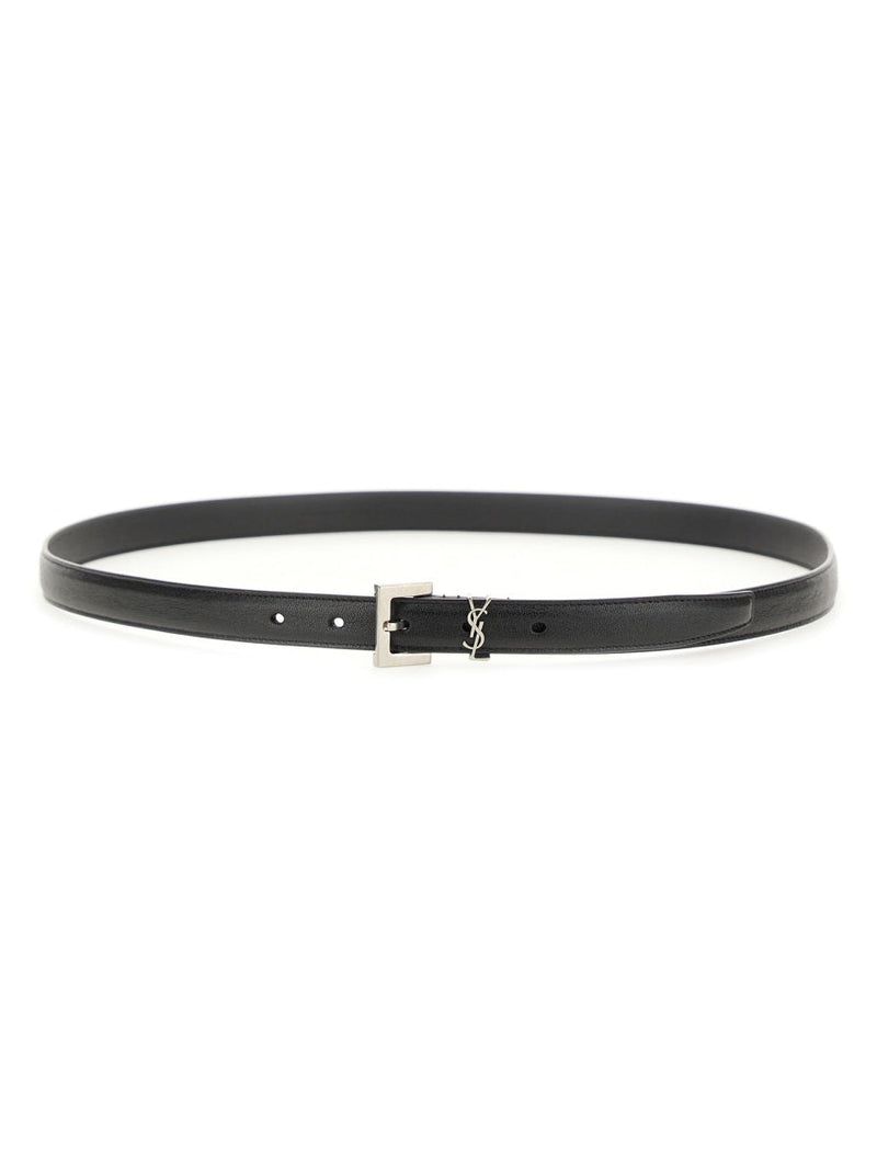 Saint Laurent Cassandre Belt — Black Leather