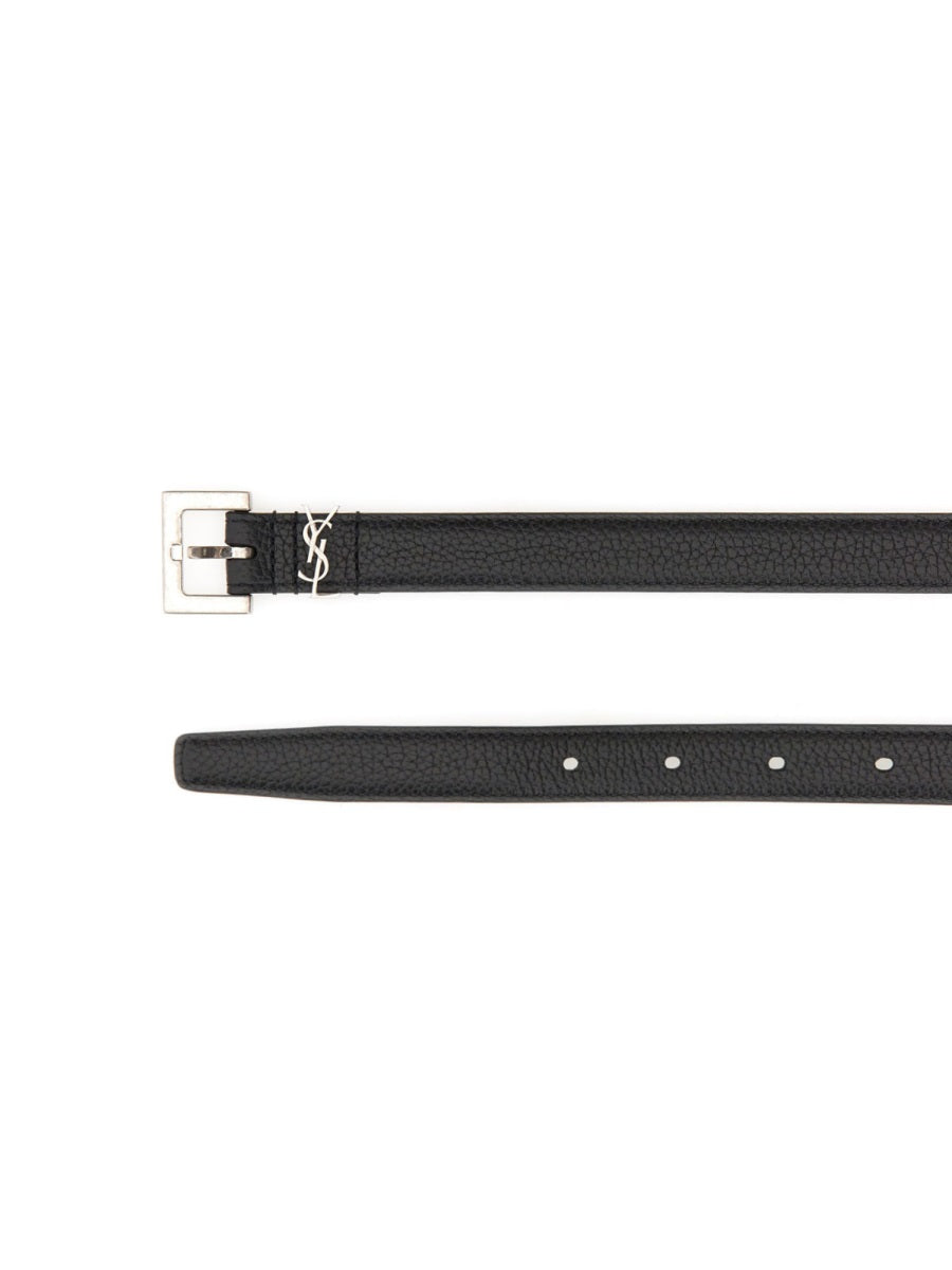 Saint Laurent Cassandre Belt — Black Main: Calf Skin