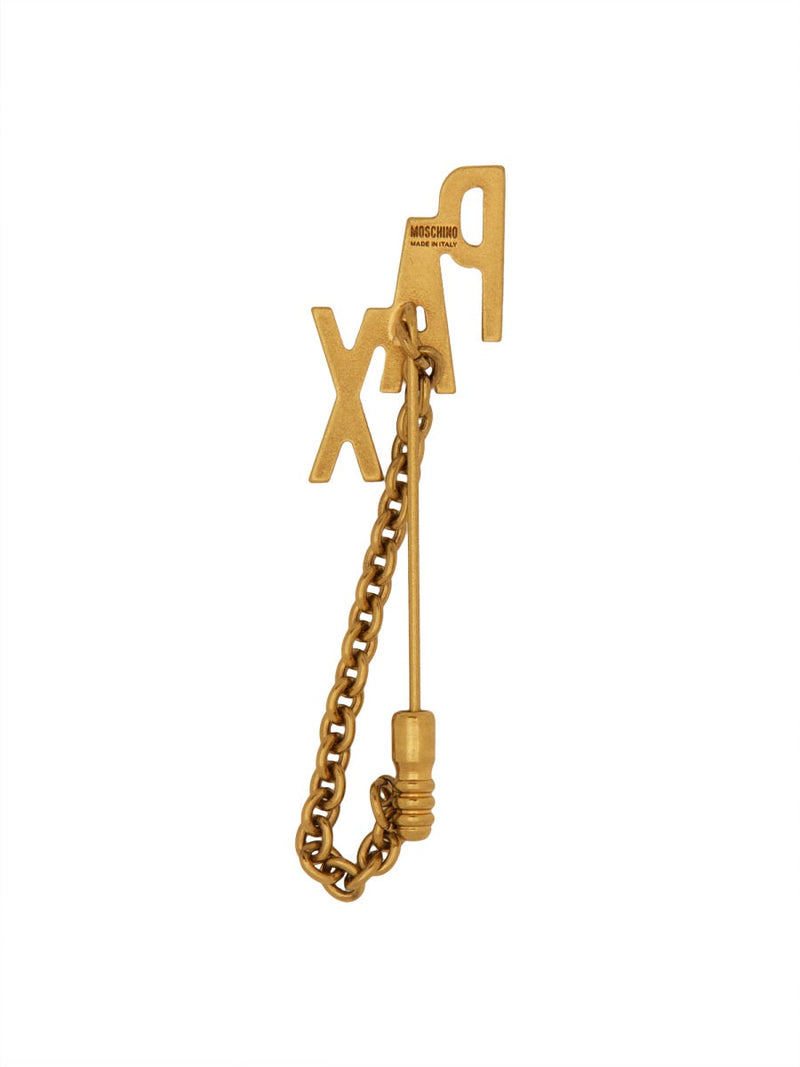 Moschino Chain-Link Brass Brooch — Gold Brooches & Pins