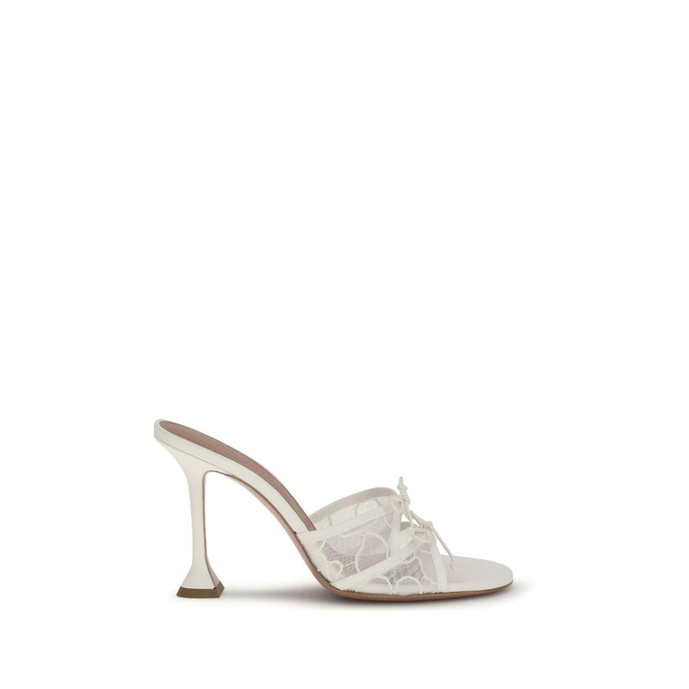White Cotton Stiletto Heel Sandals