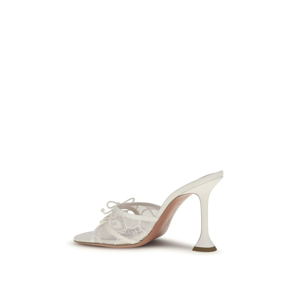 White Cotton Stiletto Heel Sandals