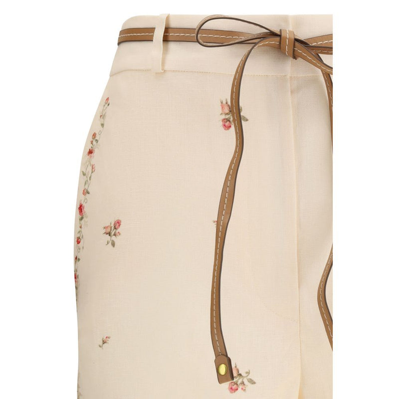 Beige Cotton Flared Pants