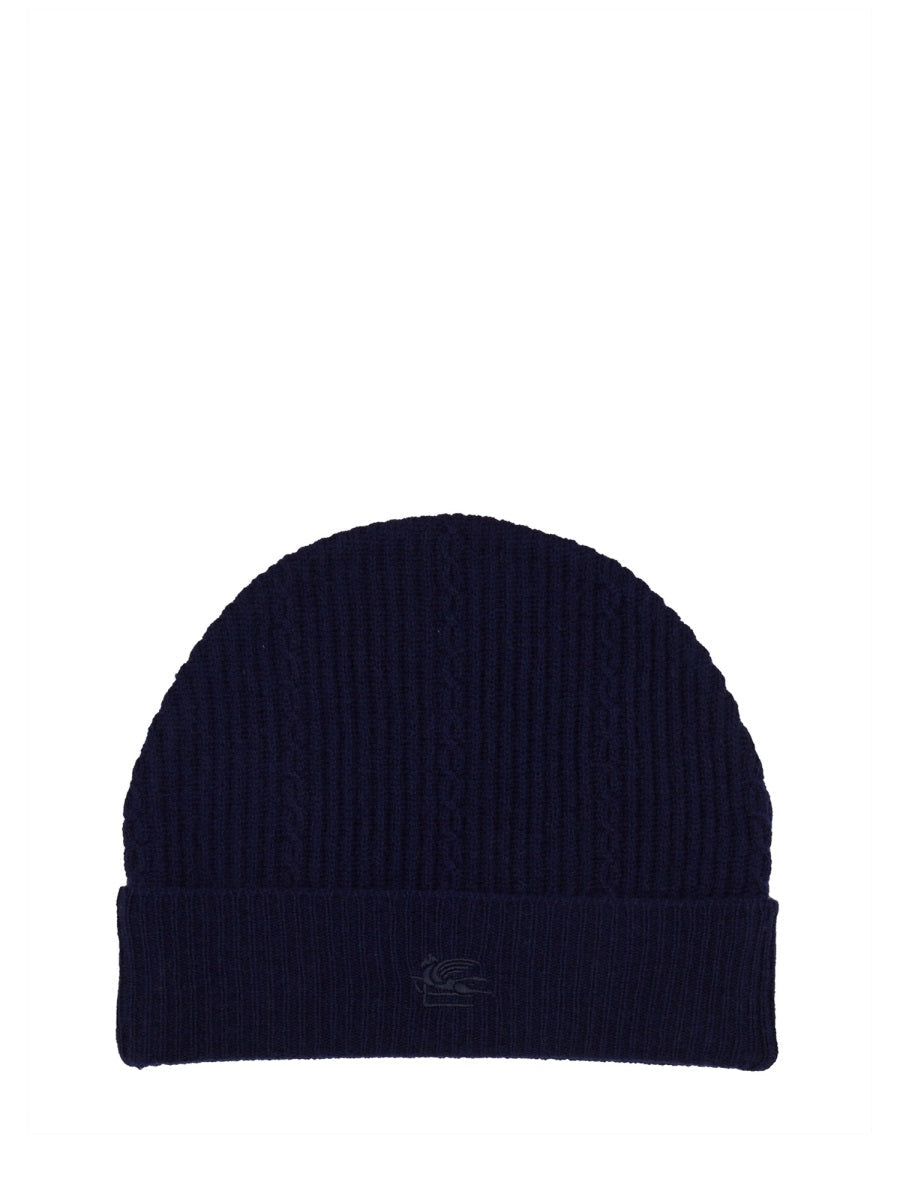 Etro Waqa0016_av393b0310 Logo-Knit Wool Blend Beanie — Blue Beanies