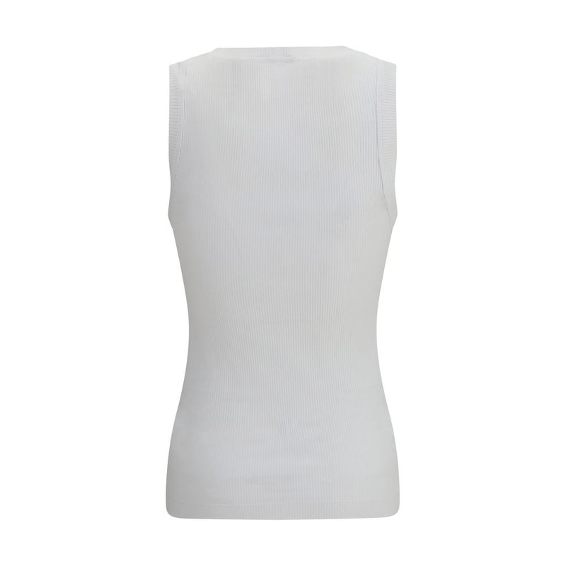 White Cotton Sleeveles T-Shirt