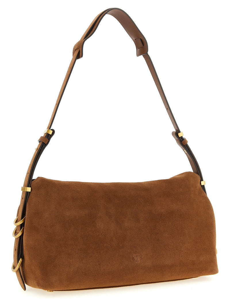 Pinko Suede Flap Shoulder Bag — Brown
