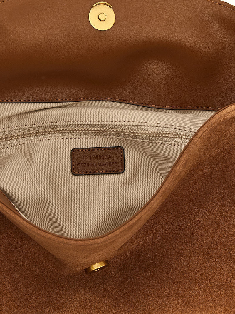 Pinko Suede Flap Shoulder Bag — Brown