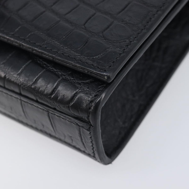 Saint Laurent Classic Monogram Tassel Chain Crocodile Embossed Leather Black Bag