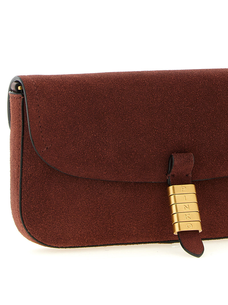 Pinko Saddle Flat Shoulder Bag — Burgundy