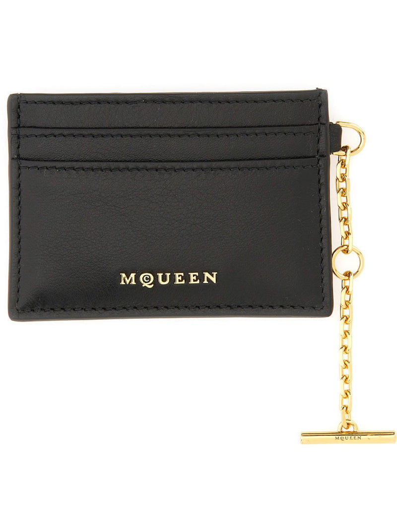 Alexander Mcqueen Leather Sling Card Case — Black Main: Wallets & Purses