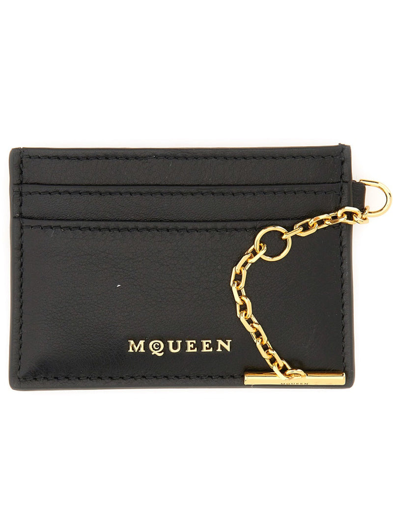 Alexander Mcqueen Leather Sling Card Case — Black Main: Wallets & Purses