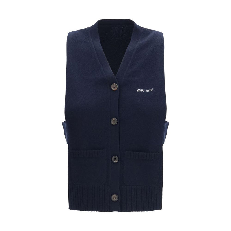 Blue Cashmere Sleeveles Sweater