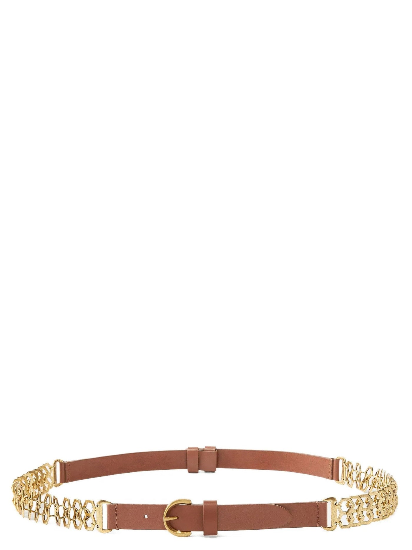 Pinko Chain-Trimmed Leather Belt — Tan