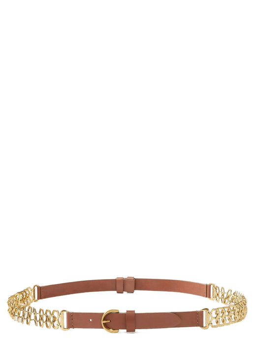 Pinko Chain-Trimmed Leather Belt — Tan
