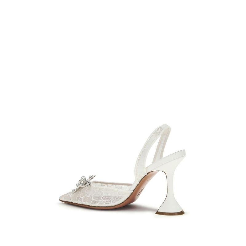 White Cotton Stiletto Heel Sandals
