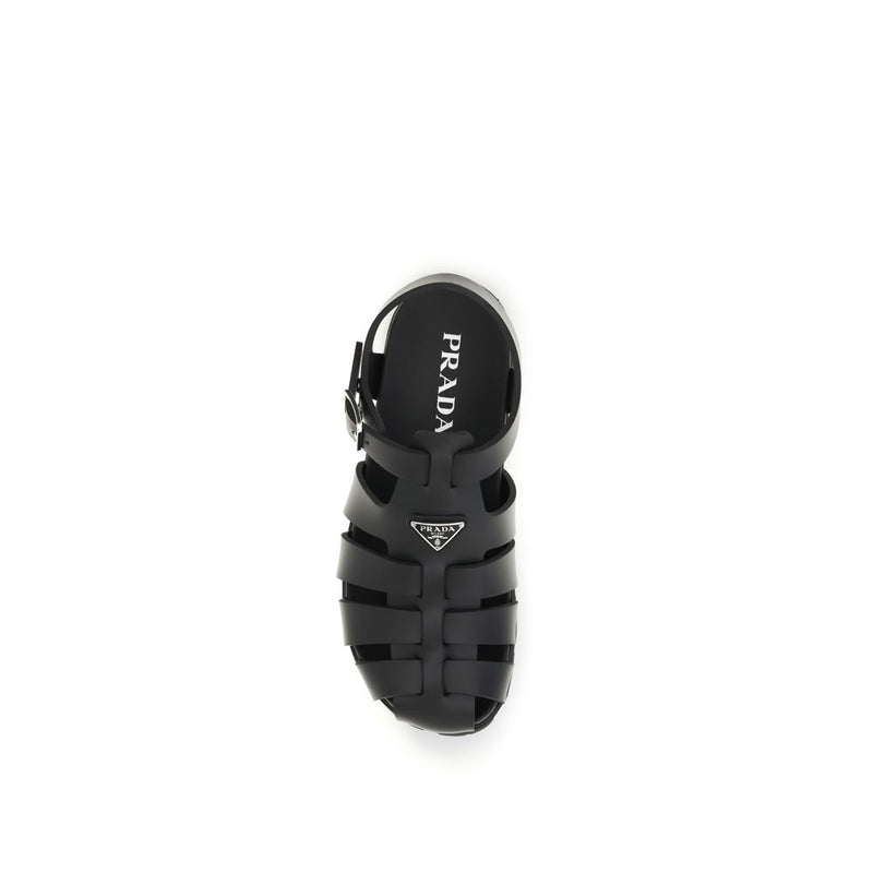 Black Calf Leather Bos Taurus Flat Sandals