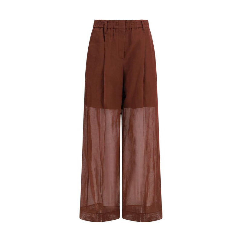 Brown Cotton Casual Pants