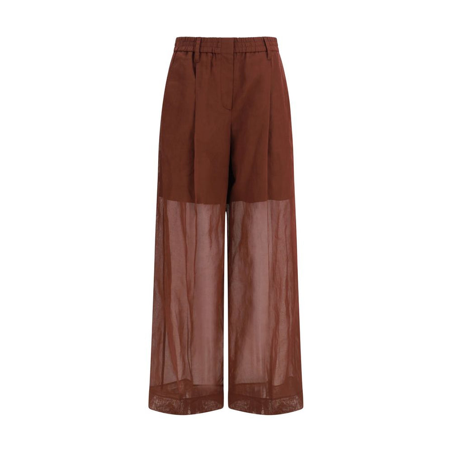 Brown Cotton Casual Pants