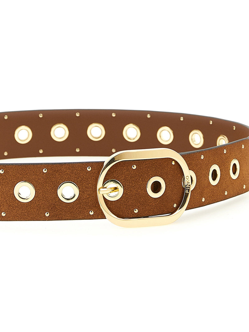 Pinko Studded Suede Belt — Tan