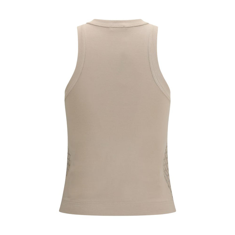 Beige Cotton Sleeveles T-Shirt