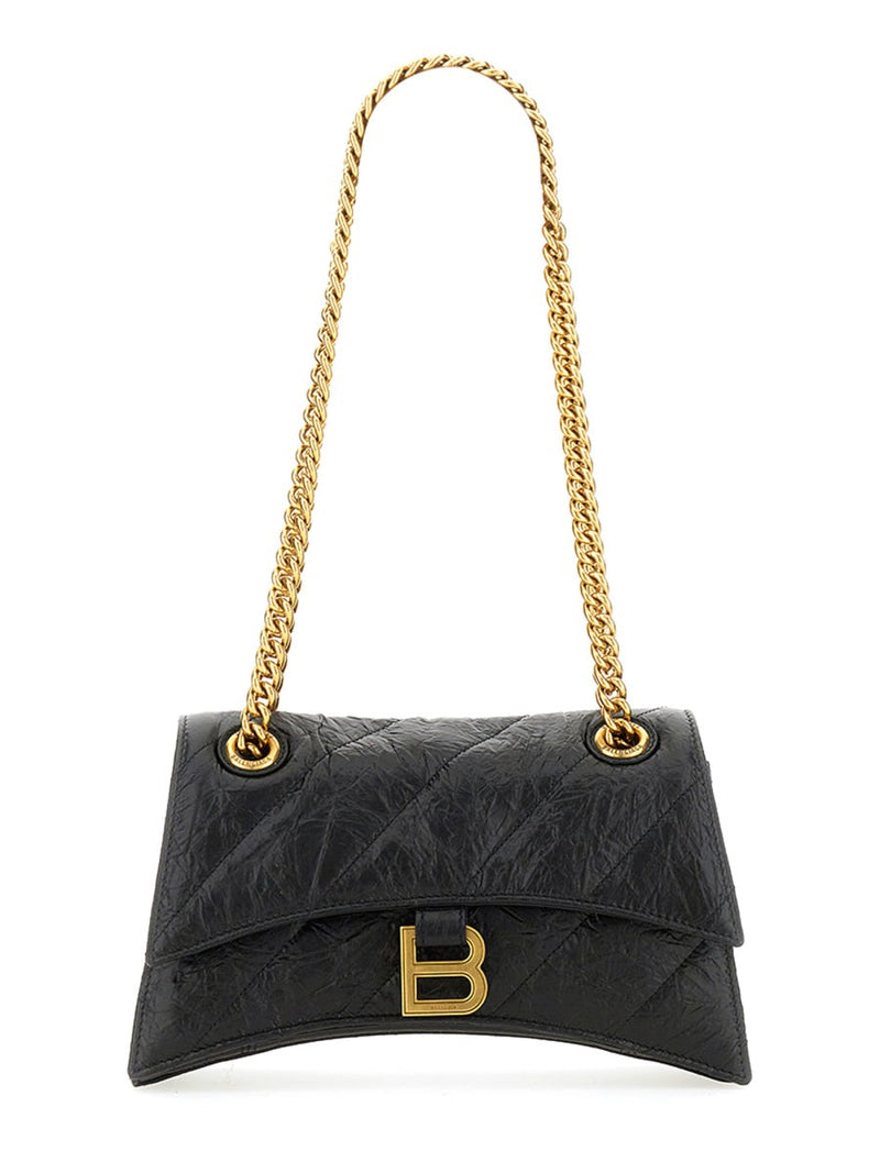 Balenciaga Crush Shoulder Bag — Black Leather
