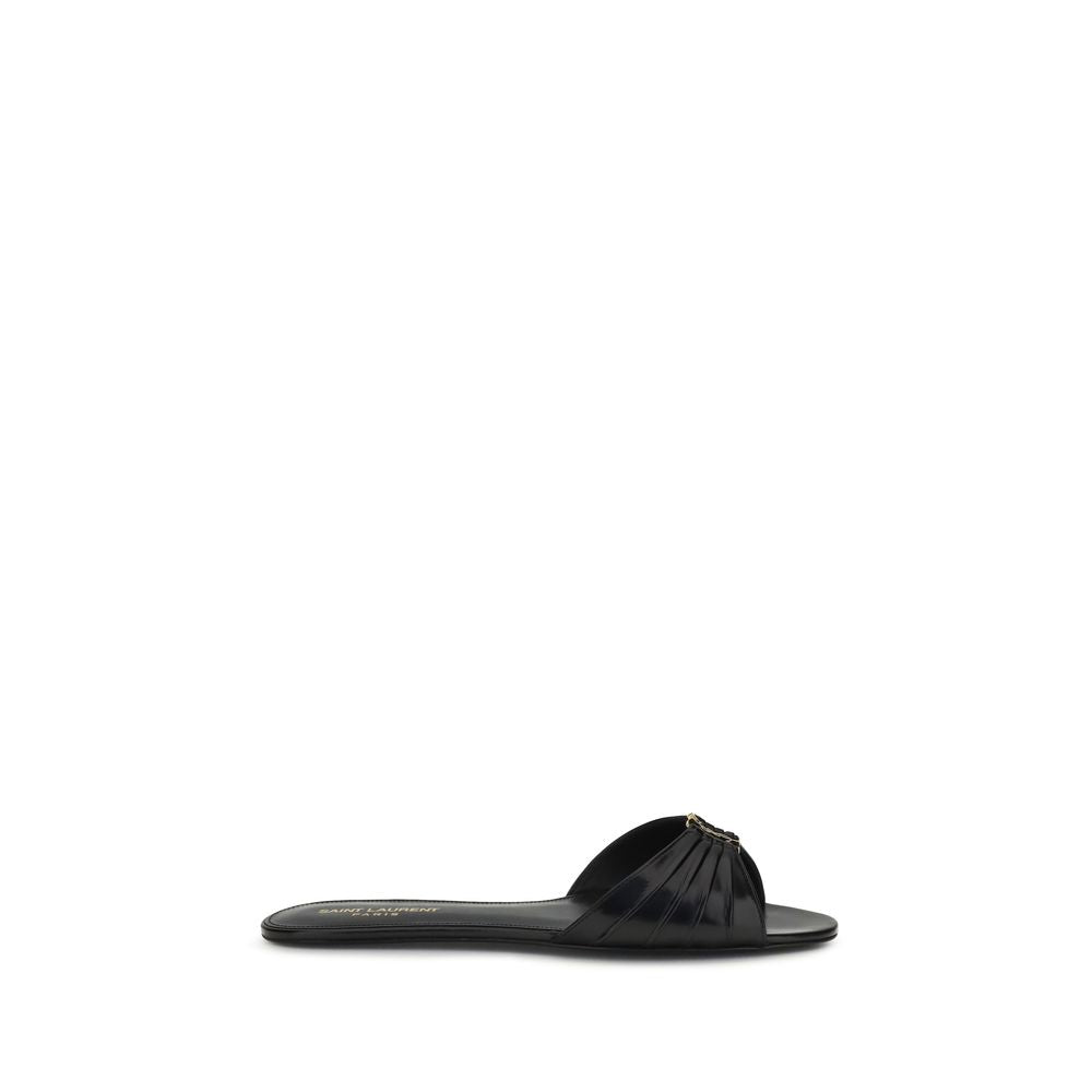 Black Calf Leather Bos Taurus Flat Sandals
