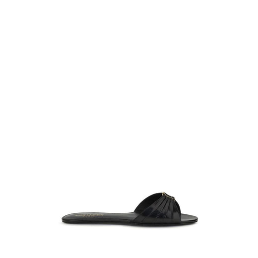 Black Calf Leather Bos Taurus Flat Sandals
