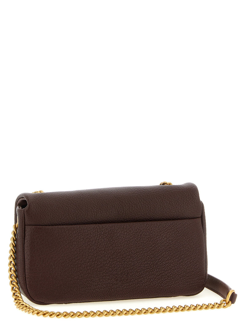 Pinko Love Birds Shoulder Bag — Brown Lambskin With Hammered Finish