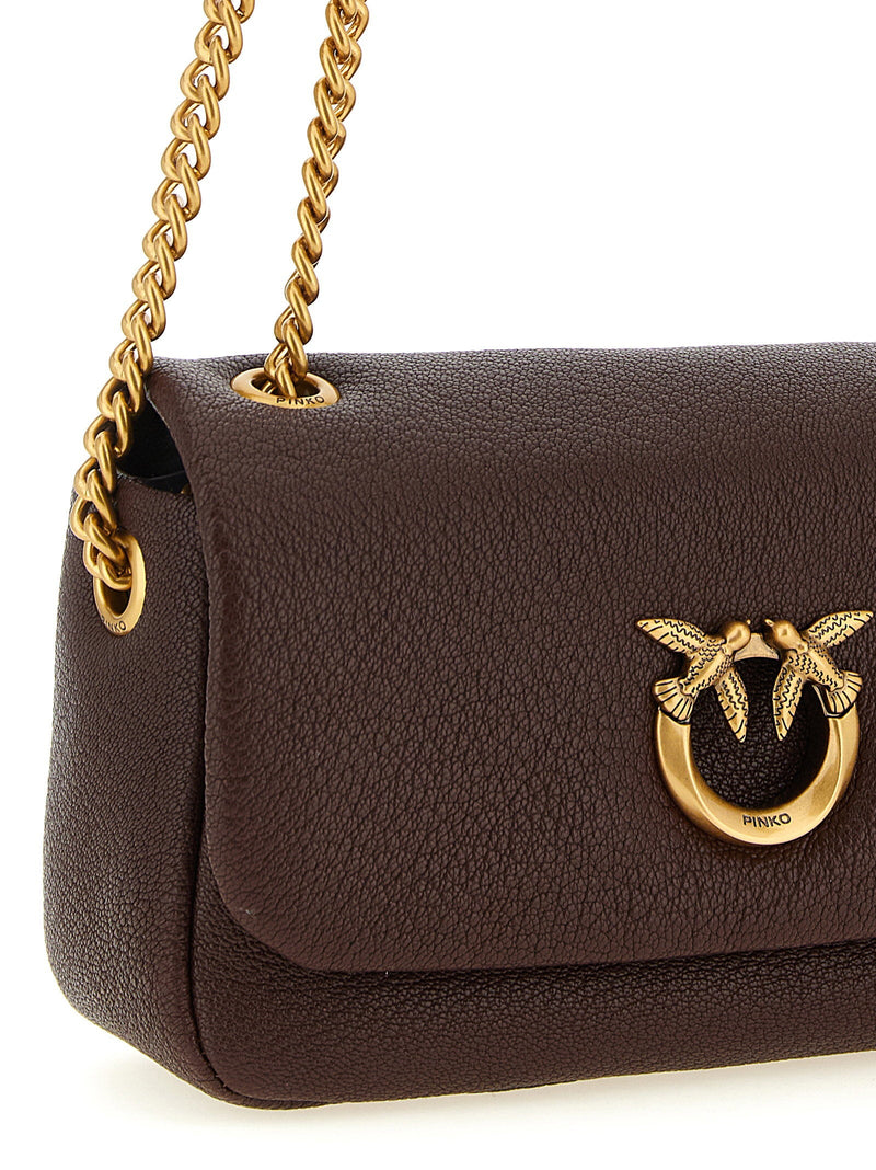 Pinko Love Birds Shoulder Bag — Brown Lambskin With Hammered Finish