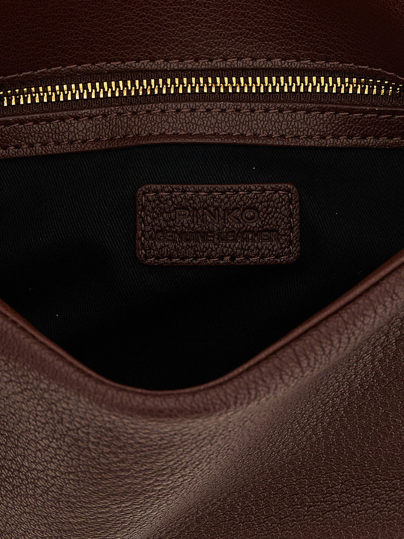Pinko Love Birds Shoulder Bag — Brown Lambskin With Hammered Finish
