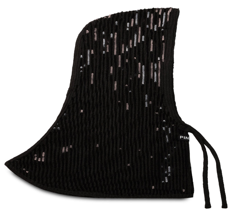 Pinko 107252 Metallic Logo-Embroidered Knit Beanie — Black Polyester Beanies