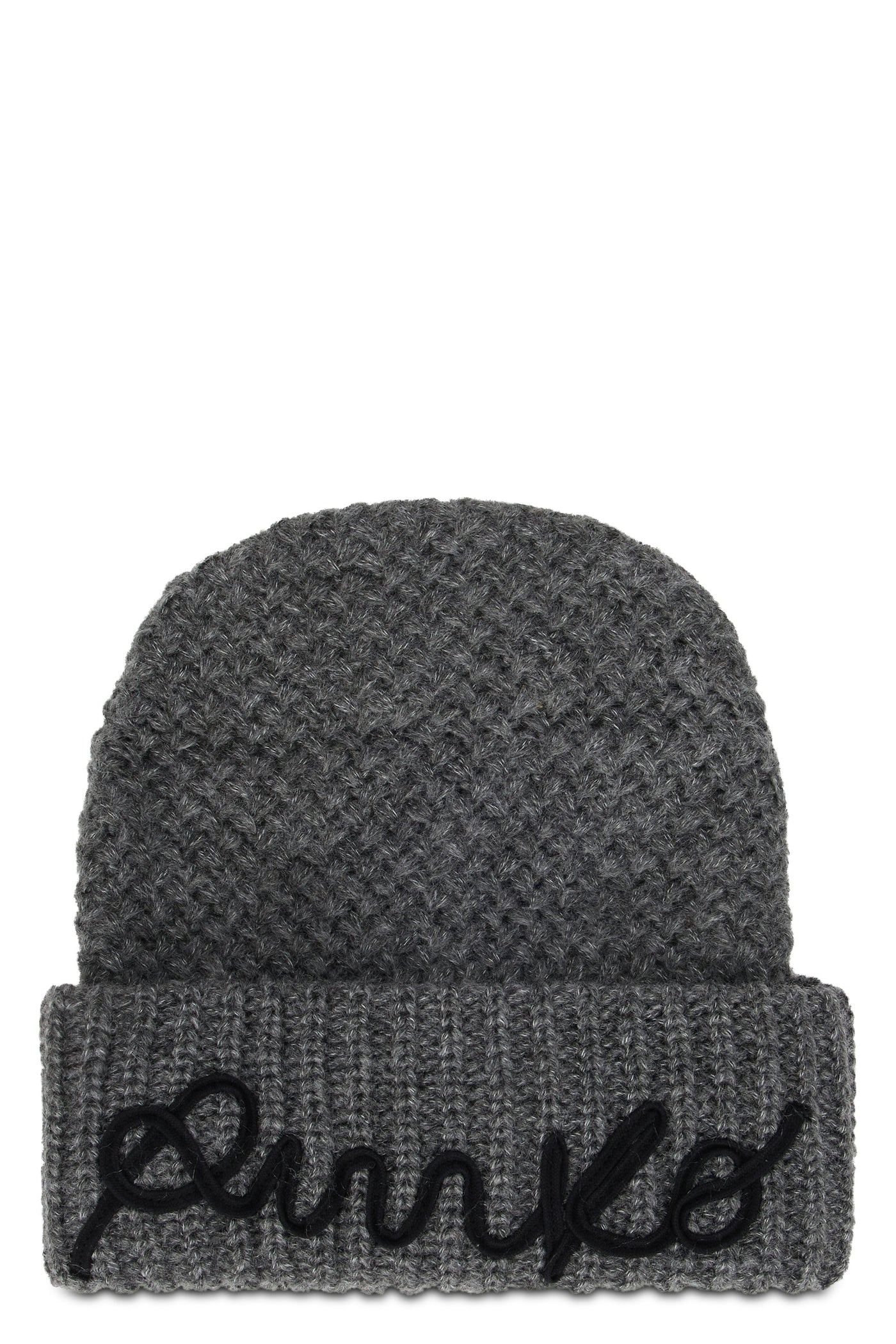 Pinko 107258 Embroidered Logo Beanie — Gray Acrylic Beanies