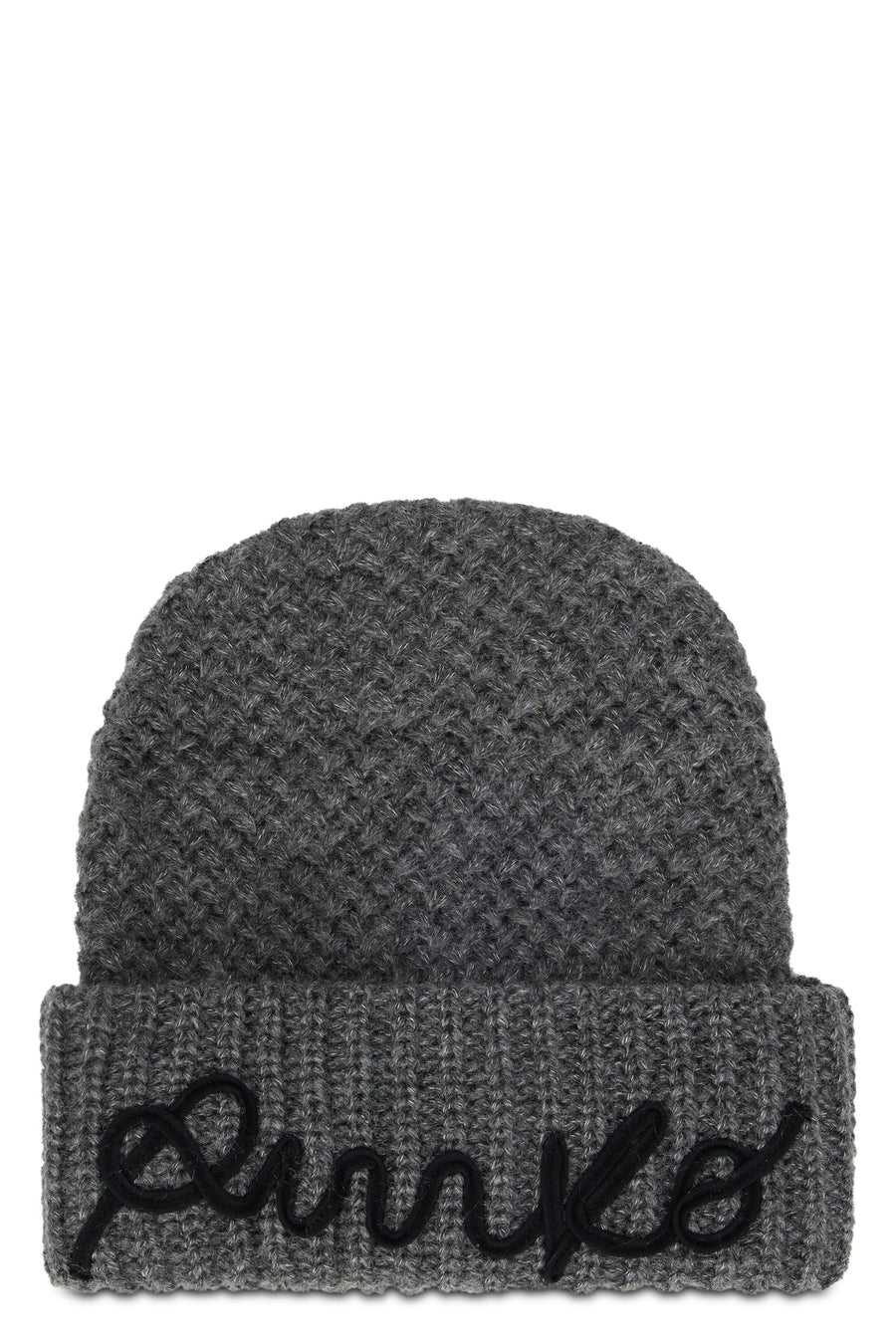 Pinko 107258 Embroidered Logo Beanie — Gray Acrylic Beanies