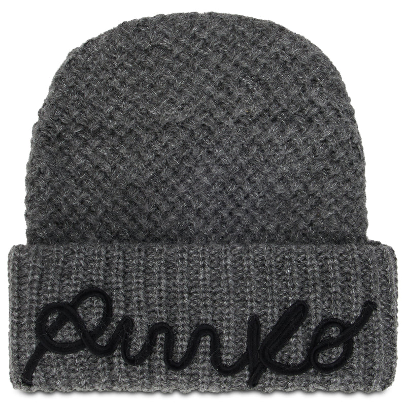Pinko 107258 Embroidered Logo Beanie — Gray Acrylic Beanies